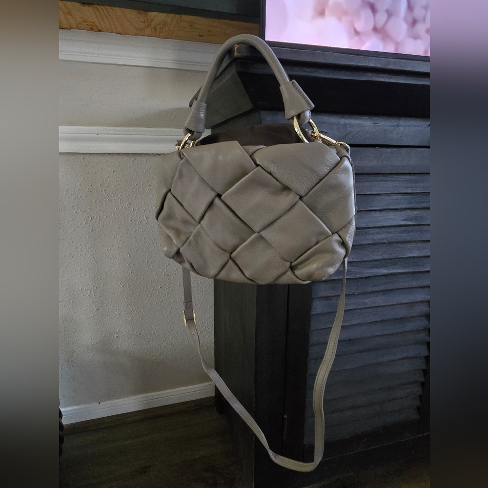 Valentina Flora Nude Leather Handbag